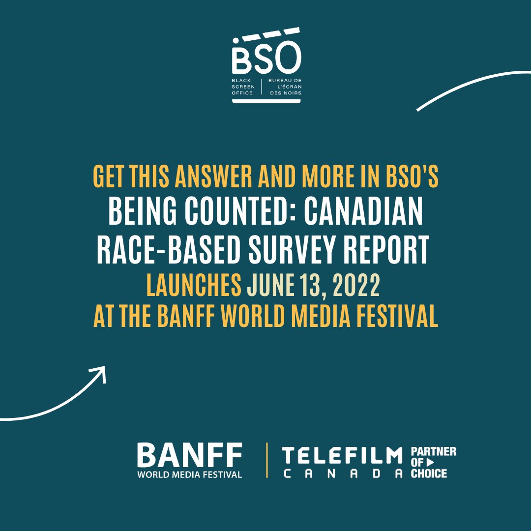 Black Screen Office | Bureau de l'écran des Noirs (@blkscreenoffice) on Twitter photo 5.3 million Black, Indigenous and People of Colour Canadians would watch more entertainment content if they saw _______.
Get this answer and more in BSO's BEING COUNTED: CANADIAN RACE-BASED SURVEY REPORT
Launching June 13, 2022 at the <a href="/BanffMedia/">Banff Media Festival</a> Festival! 5.3 million Black, Indigenous and People of Colour Canadians would watch more entertainment content if they saw _______.
Get this answer and more in BSO's BEING COUNTED: CANADIAN RACE-BASED SURVEY REPORT
Launching June 13, 2022 at the <a href="/BanffMedia/">Banff Media Festival</a> Festival!
