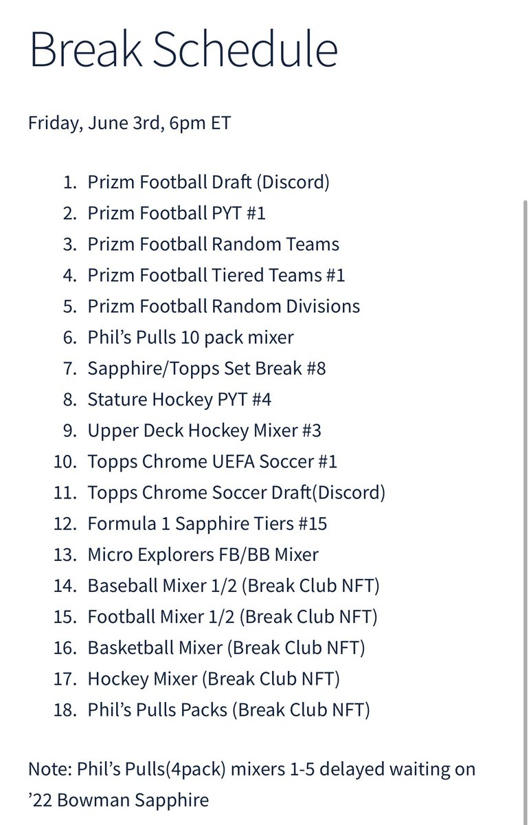midwestboxbreak's tweet image. Live at 6:00 pm ET (2 hrs)📺 
(See pic for lineup/order.)
19 breaks 🏈⚾️🏀🏒⚽️🏎
Phil’s Pulls packs 🔥 (70+)
Rips for @BreakClubNFT and @MicroExplorers 
Watch live on YouTube w/this link:
bit.ly/MBB-Tube (please sub)