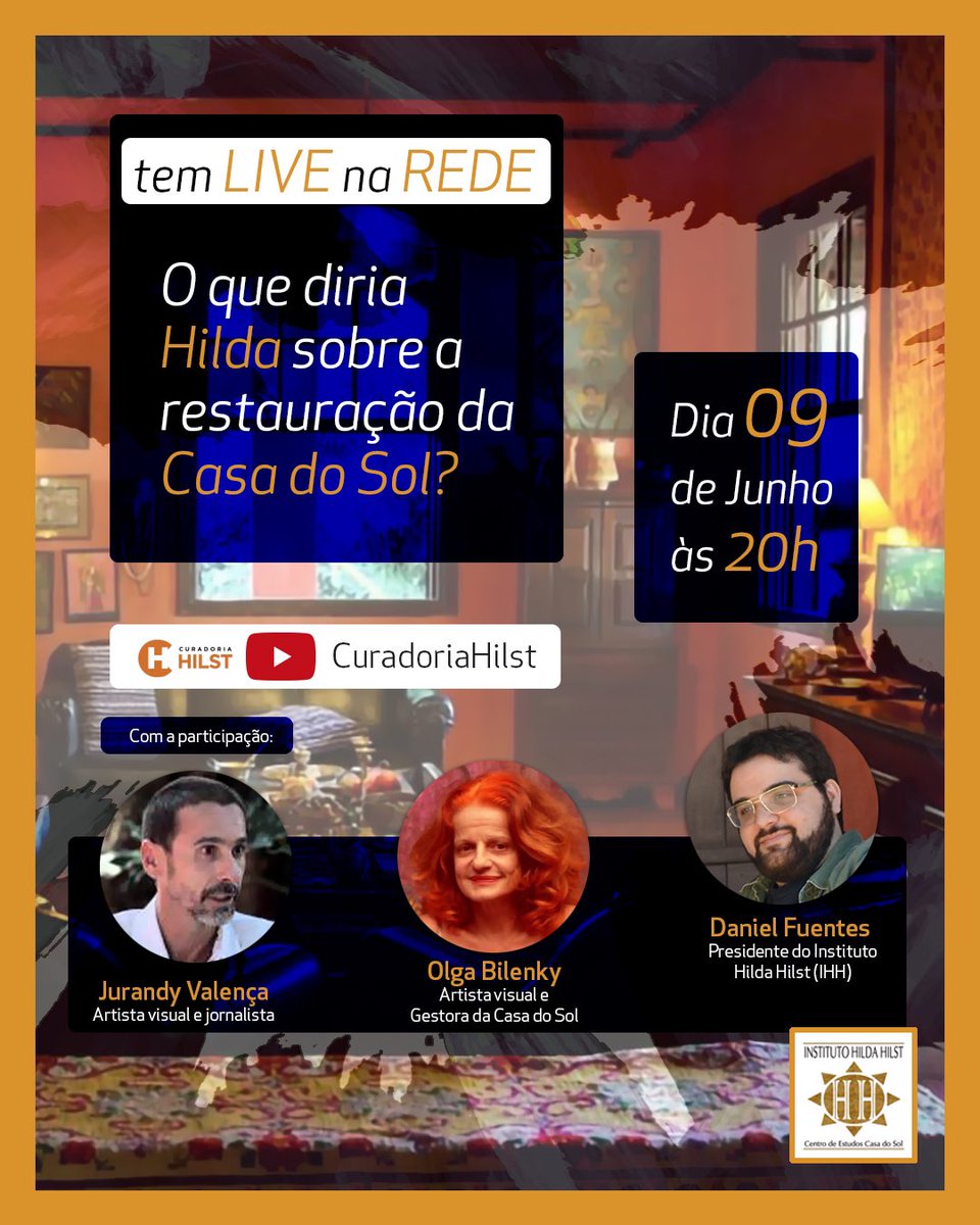 InstHildaHilst's tweet photo. 📢 AGENDEM-SE 💁🏽‍♀️ TEM LIVE NA REDE ⤵️ 

Dia 6 de junho, às 20h, temos um encontro marcado no nosso canal no #youtube /CuradoriaHilst para mais uma live com o tema:

O que diria Hilda sobre a restauração da Casa do Sol?

😃 a resposta vc confere na nossa #live! Te espero! 🥰 https://t.co/m9YgUiRogX
