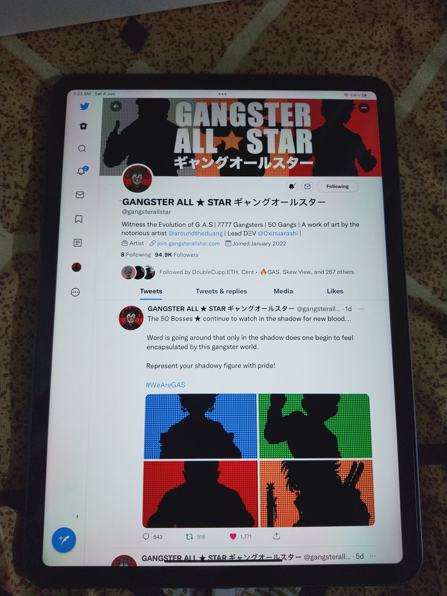 Arbazkhan_365's tweet photo. Yaay!  Gifted myself this gift! 
Bought a new ipad today! 
Just bought it, installed twitter and this is the first thing I'm posting non other than @gangsterallstar.
Remember guys,  #GASisWATCHING 
@aroundtheduang @jokerspite @3antar_eth @0xInuarashi @_xtcangel_ https://t.co/YoT5jruH4X