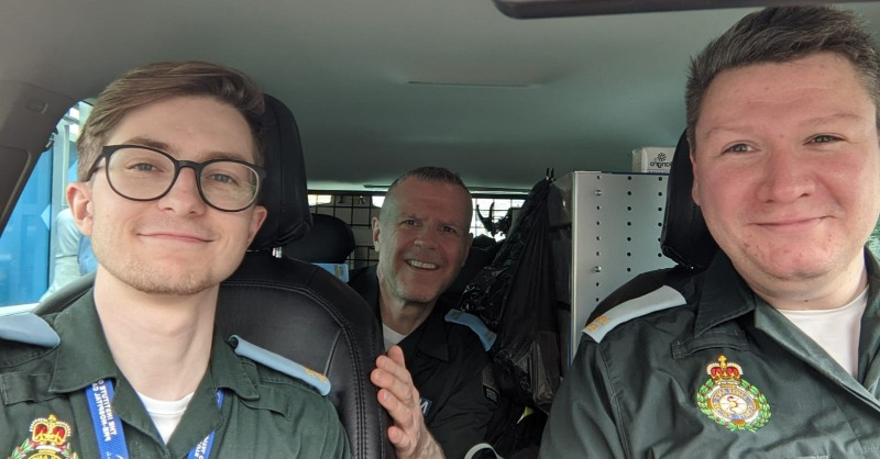 Nathan (Right) is on his first ever shift as an Emergency Responder and is being mentored by experienced ERs Benji (Left) and Michael (Centre).

Nathan is one of a handful of new volunteers who have been waiting to start responding with the scheme since early 2020, pre-pandemic.