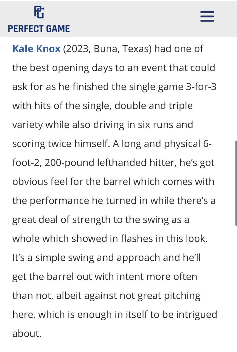 .<a href="/kaleknox6/">kale🤟🏼</a> off to a hot start! Looking forward to a big summer with this @FiveStarPB lefty
#PGSouthInv
