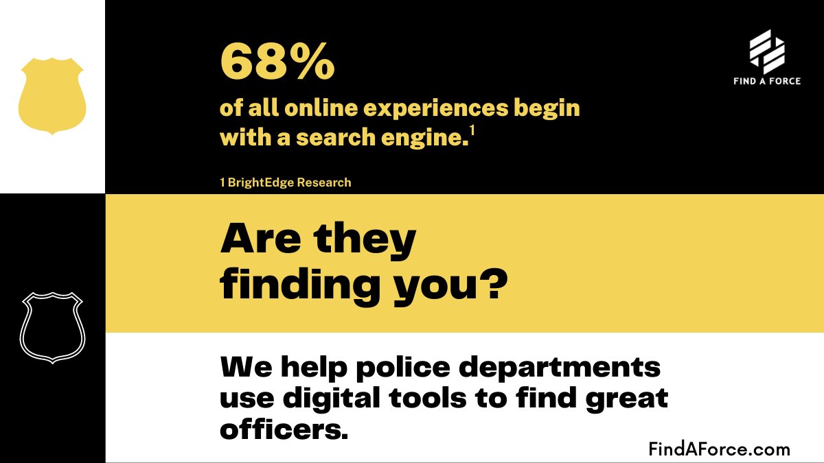 FindaForce's tweet image. When potential police officers search, will they find your job listings?

We help police departments get qualified recruits. 

Find out how at findaforce.com