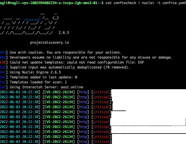 galnagli's tweet photo. None-Intrusive @pdnuclei  template for the Confluence RCE vulnerability CVE-2022-26134 is available

https://t.co/BGJTz82dmu

Confirmation of hits by DNS callbacks with nslookup to interactsh servers. https://t.co/e42OaNI6mT