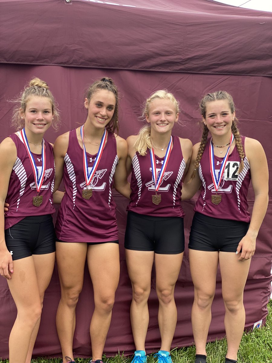 LHSWarriorsXC's tweet photo. Hannah Glassmeyer, Anna Packer, Milana McNamara, and Grace Glassmeyer will start things off for the Lebanon Warriors at 4:45 PM in the 4x800m Final. Let’s go ladies! #ILikeGoingFast #FistBumpPower #SmileBig https://t.co/6A7Ih0vh7l