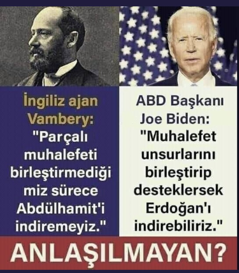 Anladınız mı tarih tekerrür etsin diye Meral Akşener ve Kemal Kılıçdaroğlu kimlerin değirmenine su taşıyor!
Anldınız mı şimdi Meral Akşener Abdülhamit ve Erdoğan’a neden birlikte saldırıyor!
Kime işaret veriyor!
ABD Başkanı Biden’e!
Onun için 2023’de;
Erdoğan ve Biden yarışacak!