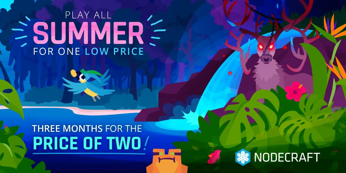 nodecraft's tweet image. 🕶️☀️ Want to game together with your buds all summer long? 🤩 We got you covered. The Summer Sale kicks off today, so grab 3 months for the price of two and start exploring your world together! bit.ly/summernc #summersale #Minecraft #Valheim