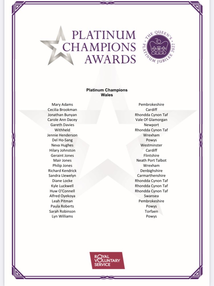 MaryAdamsRotary's tweet photo. It’s official it says so on the @RVS website - so proud to accept this for our wonderful The Living Memory Group #intergenerational #socialisation 
#VolunteersWeek2022 
#rvs 
#TheOneShow #platiniumjubilee #platiniumchampions #WALES #DuchessofCornwall #queensplatinumjubilee https://t.co/s3ZwEJJmgx