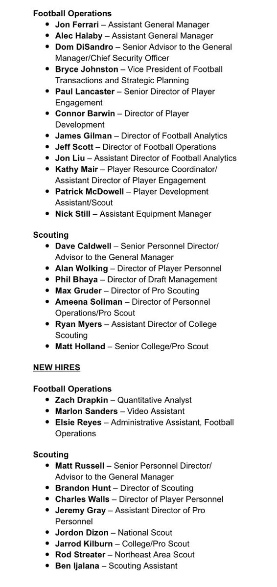 Eagles announced the following changes to their football operations and scouting departments: