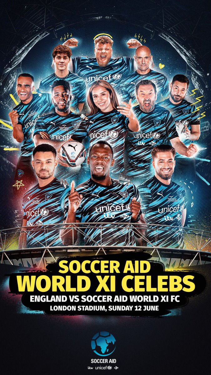 <a href="/socceraid/">Soccer Aid</a> World XI Celebrities <a href="/MoTheComedian/">Mo Gilligan</a> <a href="/munyachawawa/">Munya Chawawa</a> <a href="/stoltman_tom/">Tom Stoltman</a> <a href="/noahbeck/">Noah Beck</a> @SteveBartlettSC <a href="/martin_compston/">martin compston</a> @KemCetinay <a href="/leemack/">Lee Mack</a> <a href="/ChelceeGrimes/">C h e l c e e G r i m e s</a> Tickets bit.ly/3m4z5nd
