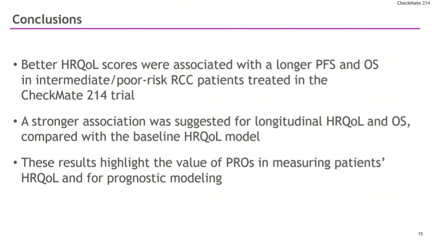 #ASCO22 Important data presented by @motzermd of HRQoL and its association with clinical outcomes in patients with advanced #kidneycancer from the Checkmate-214 trial @ASCO @OncoAlert