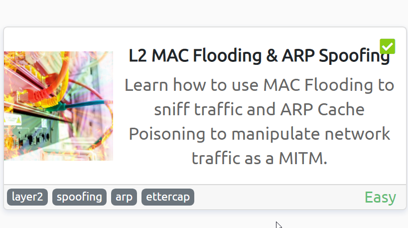 wearyandroid's tweet photo. Proper old school hacking -
L2 MAC Flooding https://t.co/bEG2Q0J2NB #tryhackme #layer2 #spoofing #arp #ettercap #macof #gns3 #flooding #network #networking #layer2 via @tryhackme #100daysofhacking https://t.co/7hXF4WNOjO