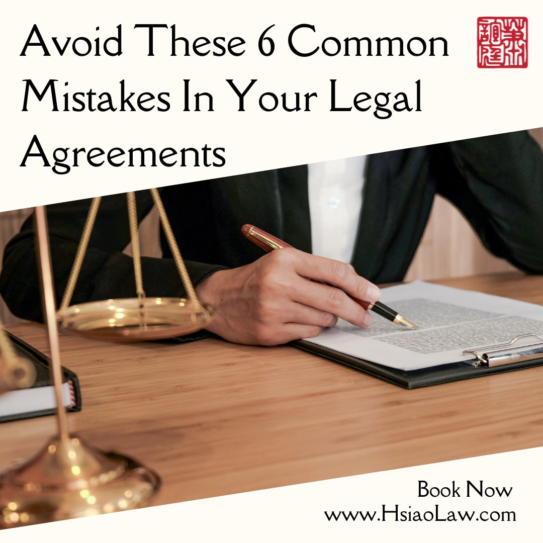 Read this week’s blog article to learn more about the 6 common mistakes to avoid in your legal agreements.

Click here to learn more:
hsiaolaw.com/avoid-these-6-…

#Business #BusinessPlanning #Planning #Hsiao #Law #California #Lawyer #LegalAgreements