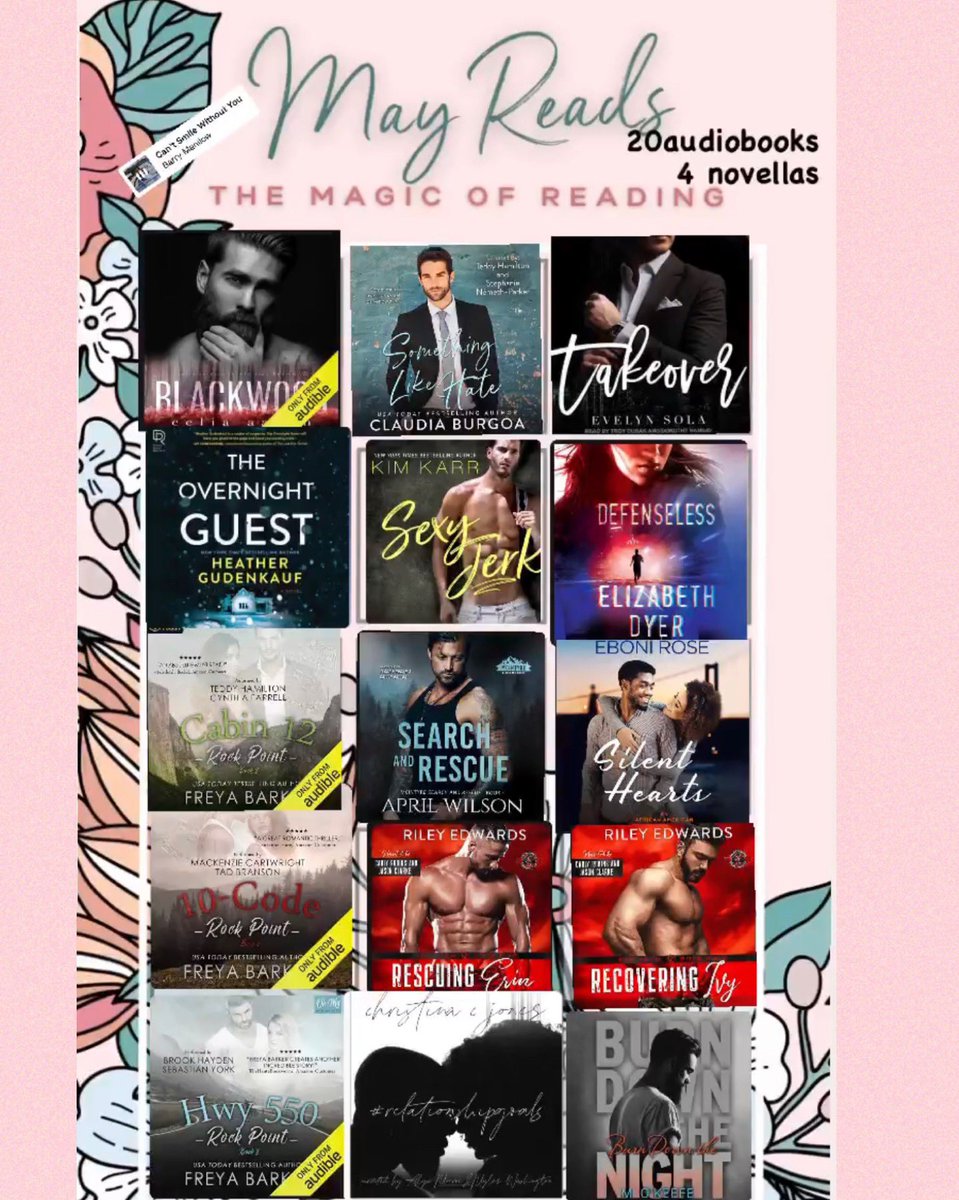 mrsrony's tweet photo. I had a happy time reading this month. 20 #audiobooks completed and 4 novellas. I finished up a couple of #romanceseries and was more into rescue than dark romance. 🤷🏾‍♀️. Thanks to my canva guru #bookfriend for making me the cutest template 🙏🏿. #readingwrapup #mayreads https://t.co/AjVHdyNFhI
