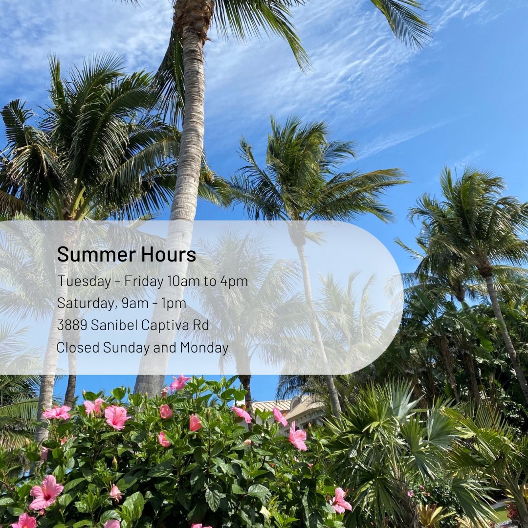 Hope everyone is having a splendid start to #Summer! Our seasonal hours for June - September are as pictured here. Swing by #InTheGarden and see us sometime. Have fun out there!  😎  rswalsh.com #outdoors #paradise #swfl #captiva #sanibel #fortmyers #zen #islanddesign