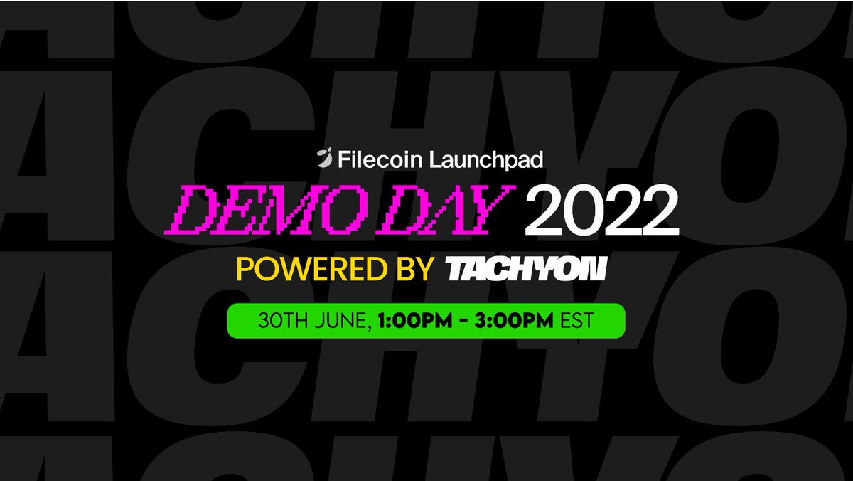 TachyonXYZ's tweet image. 🚨 Join us for @TachyonAccel Demo Day 🌎🚀

🗓️: Thurs June 30, 1-3pm EST
🎟️RSVP: stonks.com/tachyon/invest… 

Meet our 13 teams leading next 🌊 in DeFi, NFTs, Gaming, Metaverse, #Web3 Infra, Tooling &amp;amp; Public Goods, backed by @Filecoin 🖼️🎮🛠️🌐

👀 Surprises in store for attendees!💫