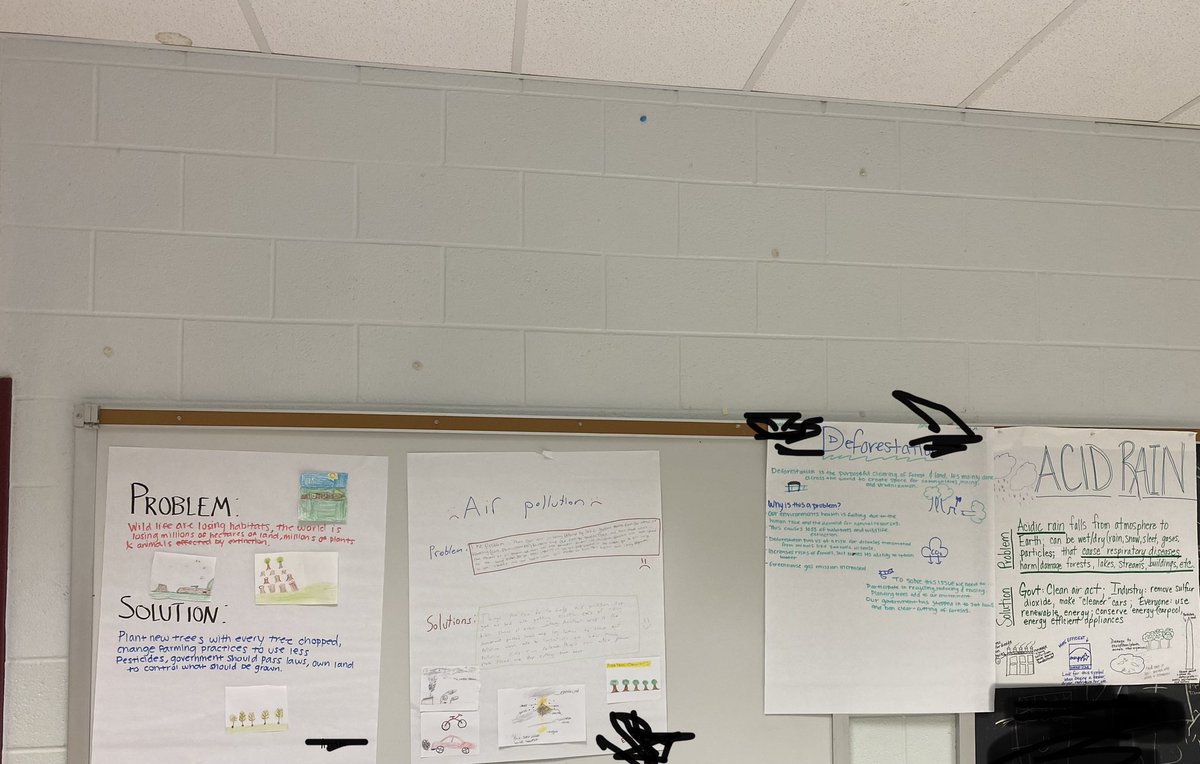 TeachBarnhouse's tweet photo. Students were tasked with researching a global environmental issue and work with their group to design a visual aid to present in a gallery walk to other classmates. We learned a lot about solutions people are trying to take to solve the problems! https://t.co/8dWFazKsO0