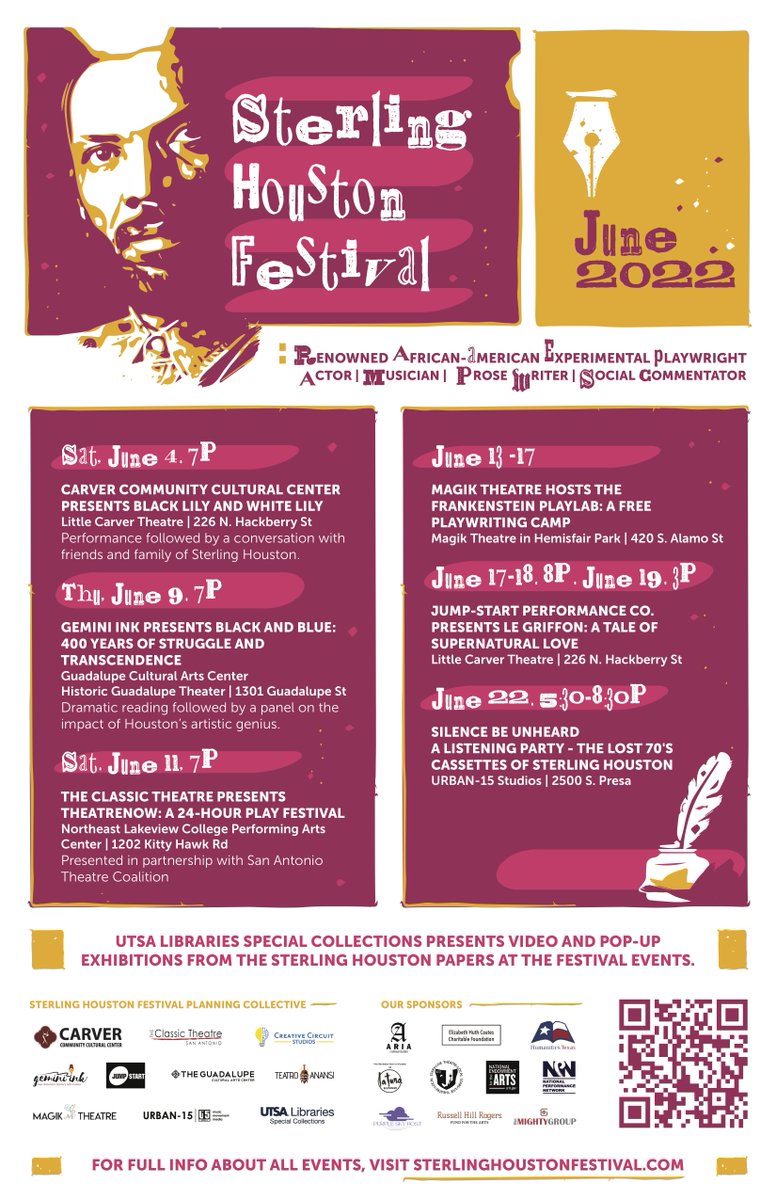GeminiInk's tweet photo. Gratitude to the amazing Sterling Houston Committee who put this poster together this week. We think it evokes Houston's burlesque, surreal, and wildly creative vision! We love it! @SH_Fest #SHFest2022 #SHFest #SterlingHouston #SAFestival #SATheatreFestival #SHFCollectives https://t.co/7nrqH8AAXP
