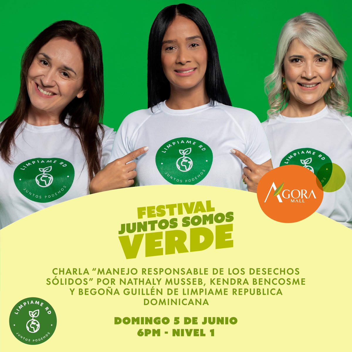 limpiamerd's tweet photo. Estamos felices de anunciarle nuestra participación en el evento “Juntos somos verde” de @Agoramallrd 
Nuestra CEO Nathaly Musseb estará en un conversatorio junto a las actrices Begoña Guillén y Kendra Bencosme. 

#SomosLimpiame #LimpiameRD #JuntosPodemos #JuntosSomosVerde https://t.co/vlYwLkRcmv