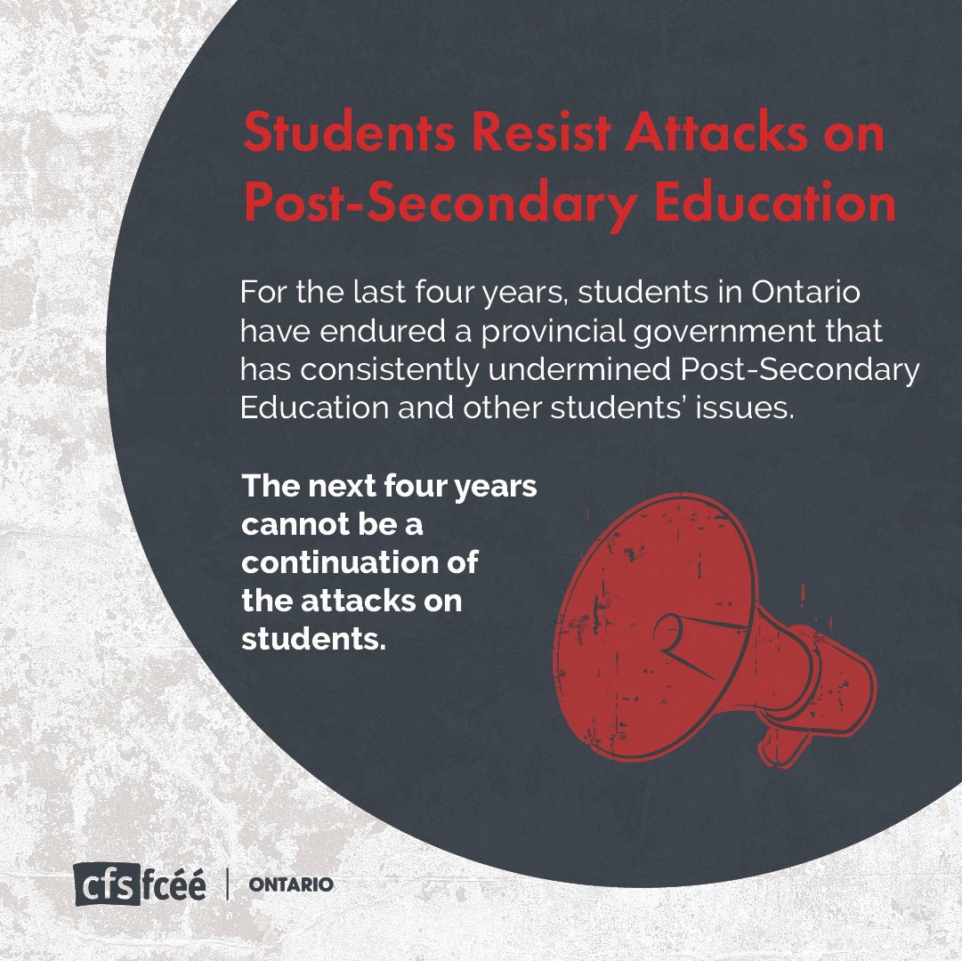 CFSON's tweet photo. For the next four years, as the Federation has done for more than forty years, we will continue to advocate for students’ rights and a better future for all. Read the complete press release here: https://t.co/4ggwLknltX
#DemandOurFuture #onelxn #onpoli #cfsfcee https://t.co/Fy0lQrgldB