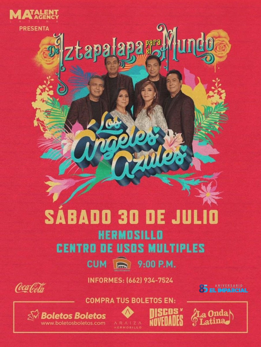 🔥 LOS ÁNGELES AZULES EN HERMOSILLO 🔥 

Se parte de la celebración del 40 aniversario con #LAA40Tour 🎶  en #Hermosillo el próximo 📆 SÁBADO 30 DE JULIO en el 📍Centro de Usos Múltiples (CUM), a las 9:00 pm. 

#DeIztapalapaParaElMundo 🔥🎶  
bit.ly/3mbAwjI