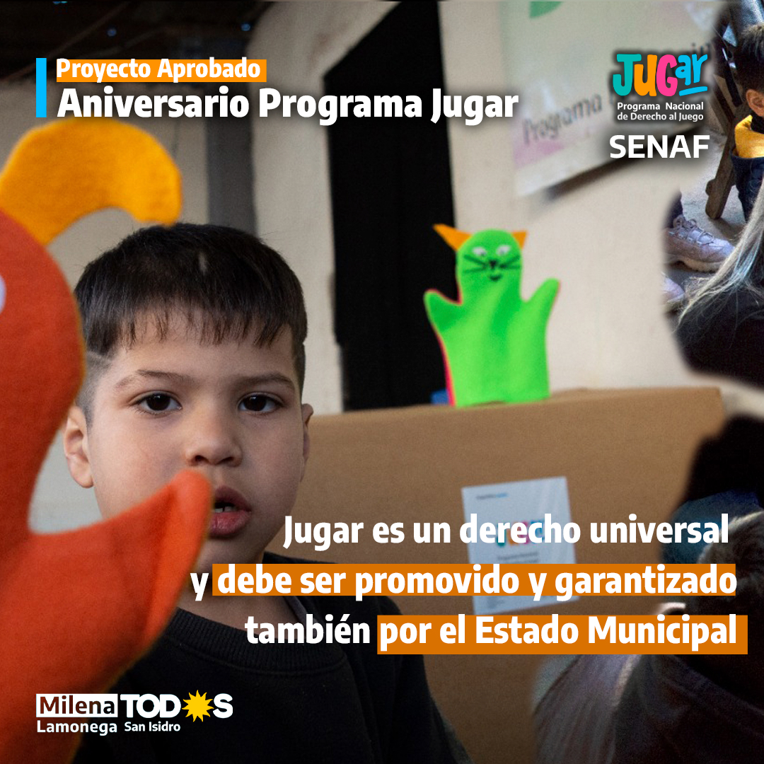 El #DerechoAlJuego, las artes y el tiempo libre para las infancias y adolescencias en #SanIsidro debe estar garantizado.

Fue aprobado nuestro proyecto para que el ejecutivo municipal adhiera al "Programa Nacional de Derecho al Juego - Jugar" de <a href="/senafargentina/">Senaf</a>