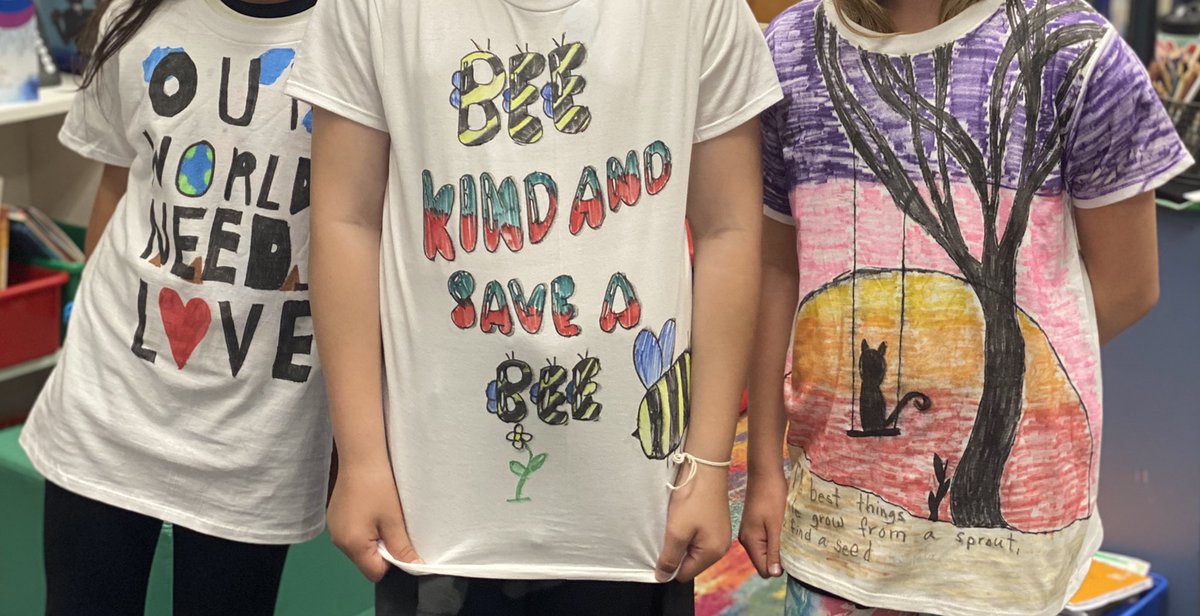 Our fourth grade art-ivists wrapped up the <a href="/studentsrebuild/">Students Rebuild</a> #WorldNeedsChallenge by making their T-shirt designs come to life. A rewarding way to celebrate meeting our goal of $10,000 raised 🌍<a href="/BezosFoundation/">Bezos Family Foundation</a>. Grateful for <a href="/DonorsChoose/">DonorsChoose</a> who make these projects come to life💙