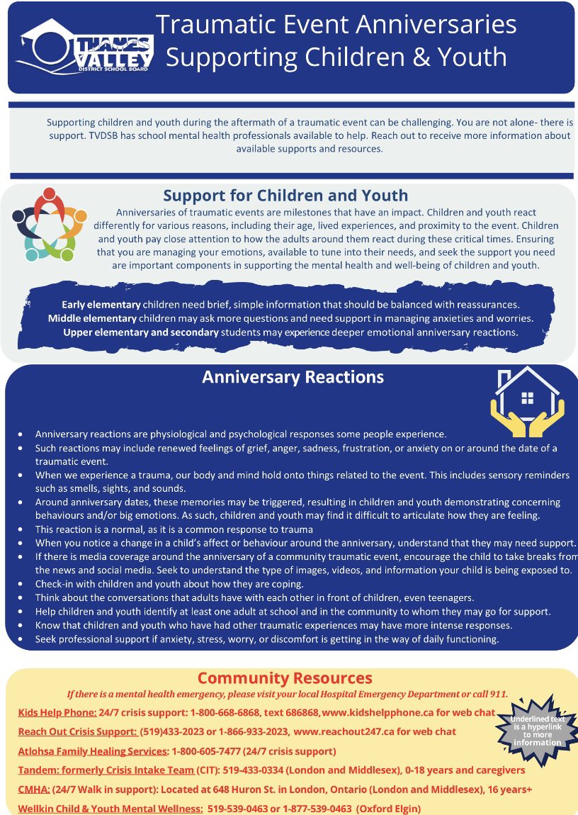 Below are some considerations in supporting the mental health and well-being of children and youth as we remember #OurLondonFamily