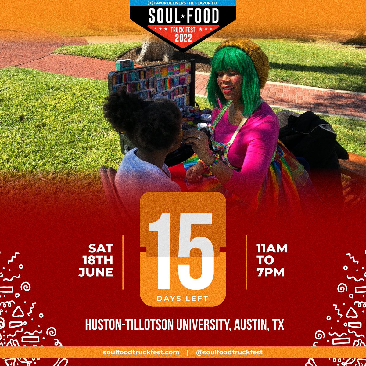 15 Days Left until Soul Food Truck Fest is upon us. Grab your tickets today before they're gone <a href="/soulfoodtf/">soul food truck fest</a>! 

 'Tis The Seasoning! 

Soul Food Truck Fest
Saturday, June 18
11 am - 7 pm
Huston-Tillotson University
Austin, TX

#blackbusiness #blackbiz #celebratejunteenth #soulfood