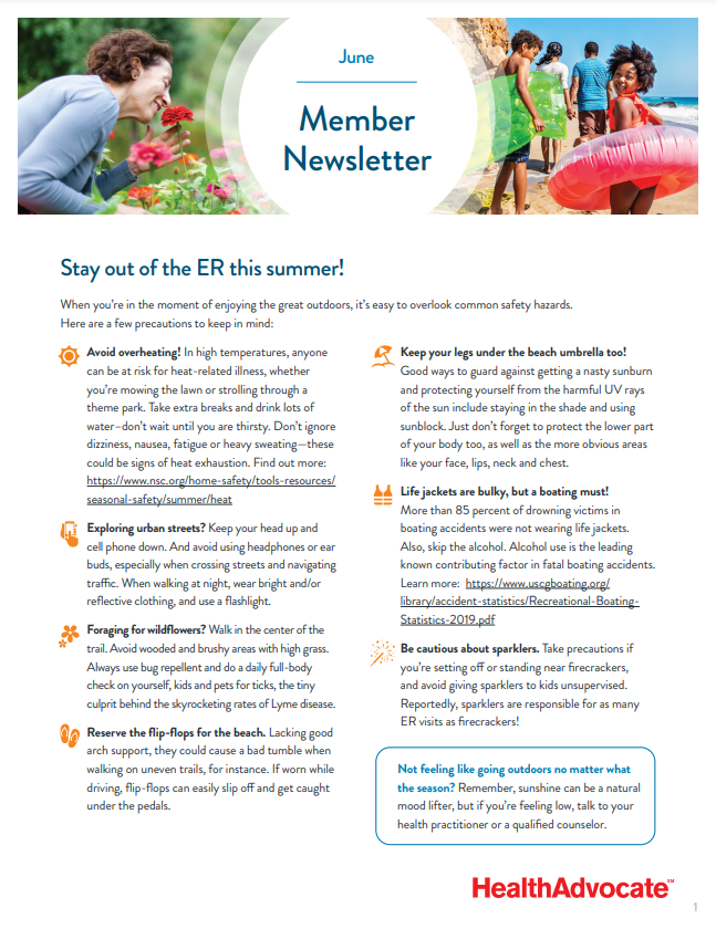 cjusdwellness's tweet photo. It's Summer!☀️This June, HealthAdvocate would like to remind members of the importance of staying healthy under the sun. 

To view the complete newsletter and access links, please visit: https://t.co/NtLSVOiHi5

#cjusdwellness https://t.co/AlU5ofWS8U