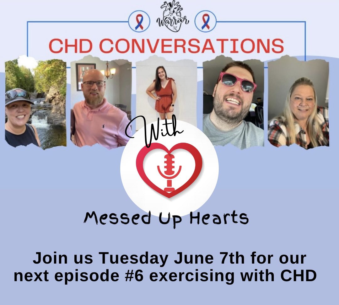 MessedUpHearts's tweet photo. Have you ever wondered can my child or myself with CHD exercise?? 

You definitely want to hear this one!! 

Join us on Tuesday 8pm Eastern time zone for our #6  Episode - Exercising with CHD on Facebook live. #MedTwitter #Chd https://t.co/4jIttb4vND