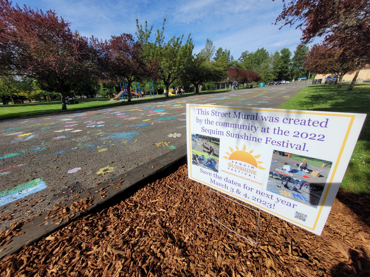 VisitSequim's tweet photo. Wonder what all the street painting at Carrie Blake Park is from?  The Street Mural was created by the community at the 2022 Sequim Sunshine Festival.  Save the dates for next year:  March 3 &amp; 4, 2023! #VisitSunnySequim #SequimSunshineFestival #OutdoorArt https://t.co/2fX9Y8WHKu