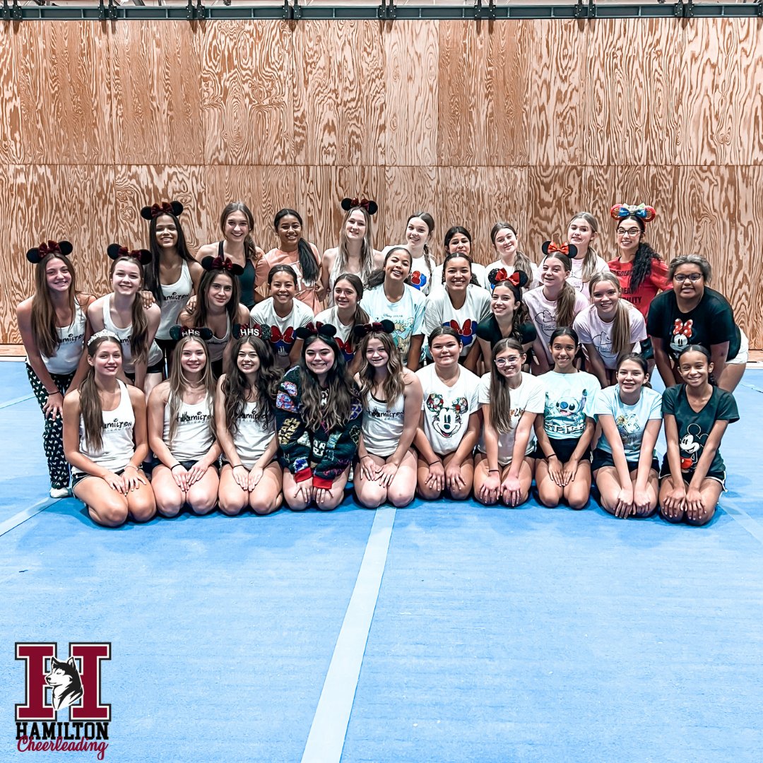 Yesterday was 𝑫𝒊𝒔𝒏𝒆𝒚 𝑫𝒂𝒚 at practice 🏰 because TODAY marks 2️⃣5️⃣0️⃣ days until we leave for the NHSCC in Florida!!! 🙌 #hamiltoncheerleading