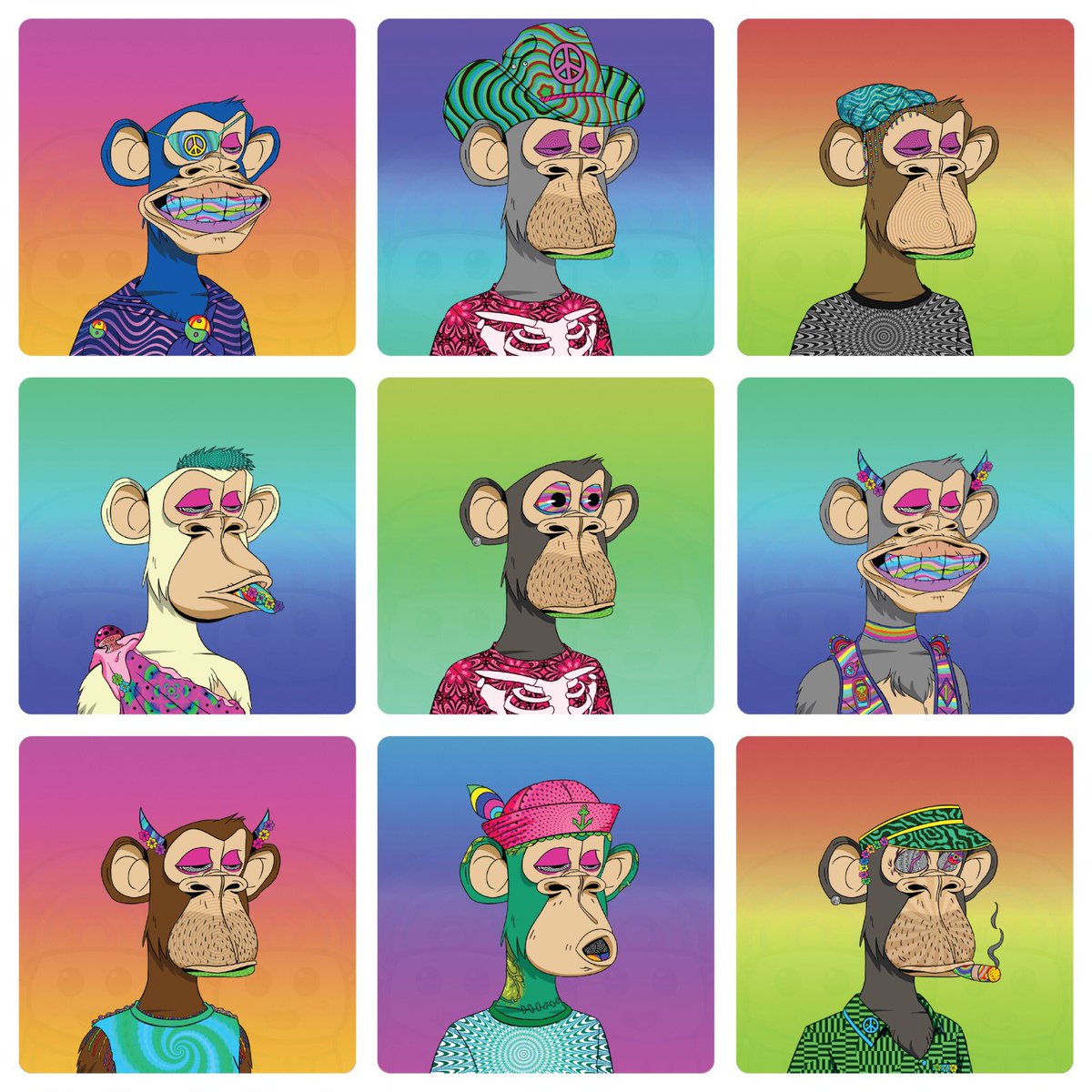 My squad of 9 BAYC tripped APES!  #BAYC #Tripsters #MAYC #HAPE <a href="/JaysonW84/">Jayson W</a> <a href="/DigimentalLDN/">| Digi |ape®.eth</a> <a href="/TheCarlbrutal/">JustCarl (τ, τ)</a> @5MEODMTNFT <a href="/Tripsters/">Tripsters</a> <a href="/steveaoki/">Steve Aoki</a> <a href="/evantan/">evantan</a> <a href="/gmoneyNFT/">gmoney.eth</a> @TtomBrady <a href="/neymarjr/">Neymar Jr</a> <a href="/NFtSNiPERbOt/">3500.eth 🍌 3500.sol 🤠</a> <a href="/TagzNFT/">Tagz</a> <a href="/ape_tank/">APE TANK</a> @ashrobinqt <a href="/GhosttrapperUSA/">GhostTrapper.ETH</a> <a href="/FrankKaloshi/">FrankK</a> <a href="/NeonApesYC/">N3ON</a> <a href="/Jayism1/">𝕁𝔸𝕐𝕀𝕊𝕄𝟙 🍌🦍</a>