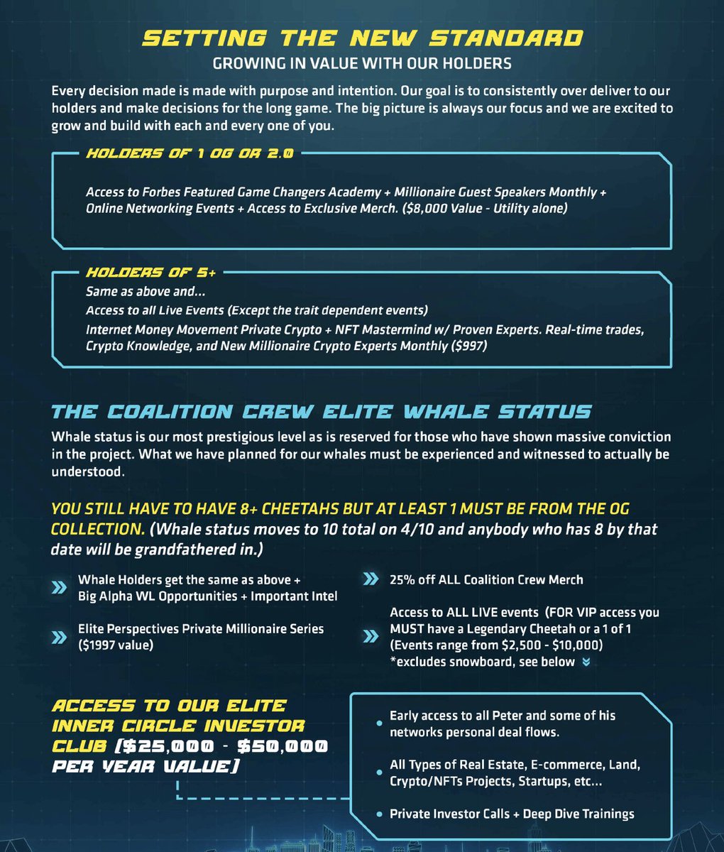 Only 76 <a href="/CCrewNFT/">Coalition Crew 🐆</a> NFTS are listed from the OG collection and only 15 until 2 ETH 📈

Then only 46 to 5 ETH 👀

You must own an OG to become a whale + the schedule for our whales is unlike anything I've seen in this space. Annoucement coming soon as well. 

opensea.io/collection/coa…