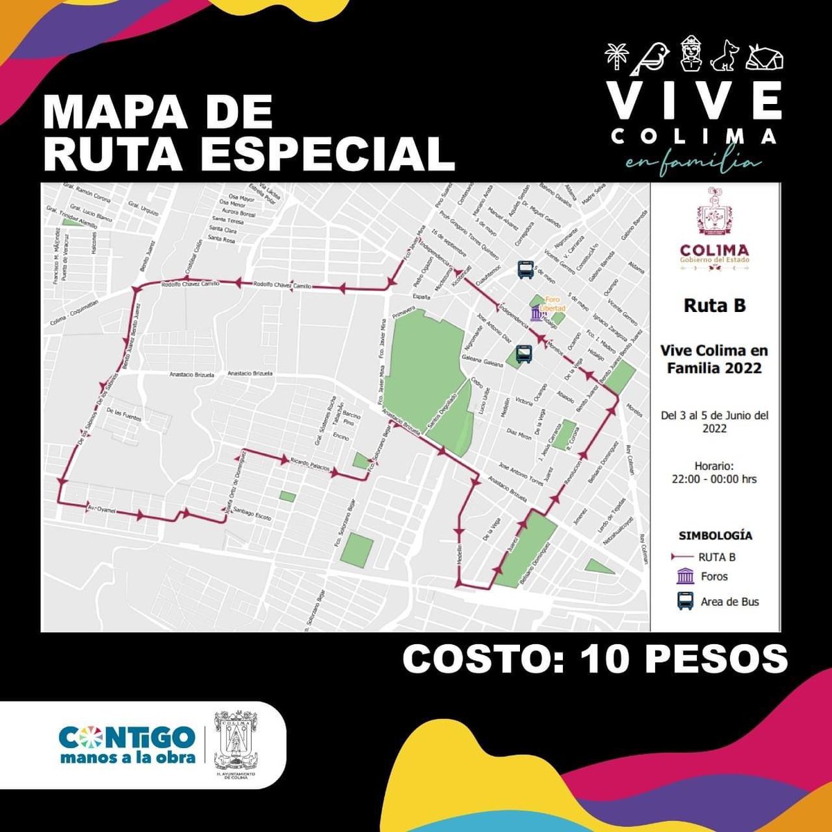 Diario_deColima's tweet image. A través de su red social, @ColimaMunicipio informa que estas son las dos #rutas especiales que habrá disponibles hoy desde las 10 de la noche y hasta las 12 de noche, para quienes deseen acudir al #ViveColima en #Familia en el centro.
