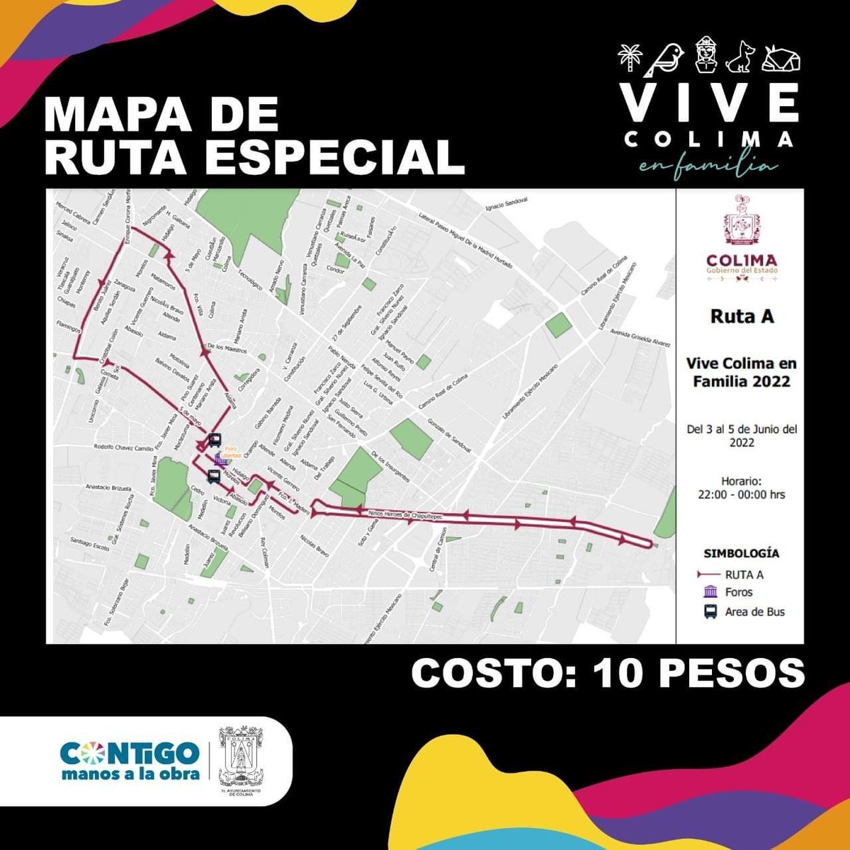 Diario_deColima's tweet image. A través de su red social, @ColimaMunicipio informa que estas son las dos #rutas especiales que habrá disponibles hoy desde las 10 de la noche y hasta las 12 de noche, para quienes deseen acudir al #ViveColima en #Familia en el centro.