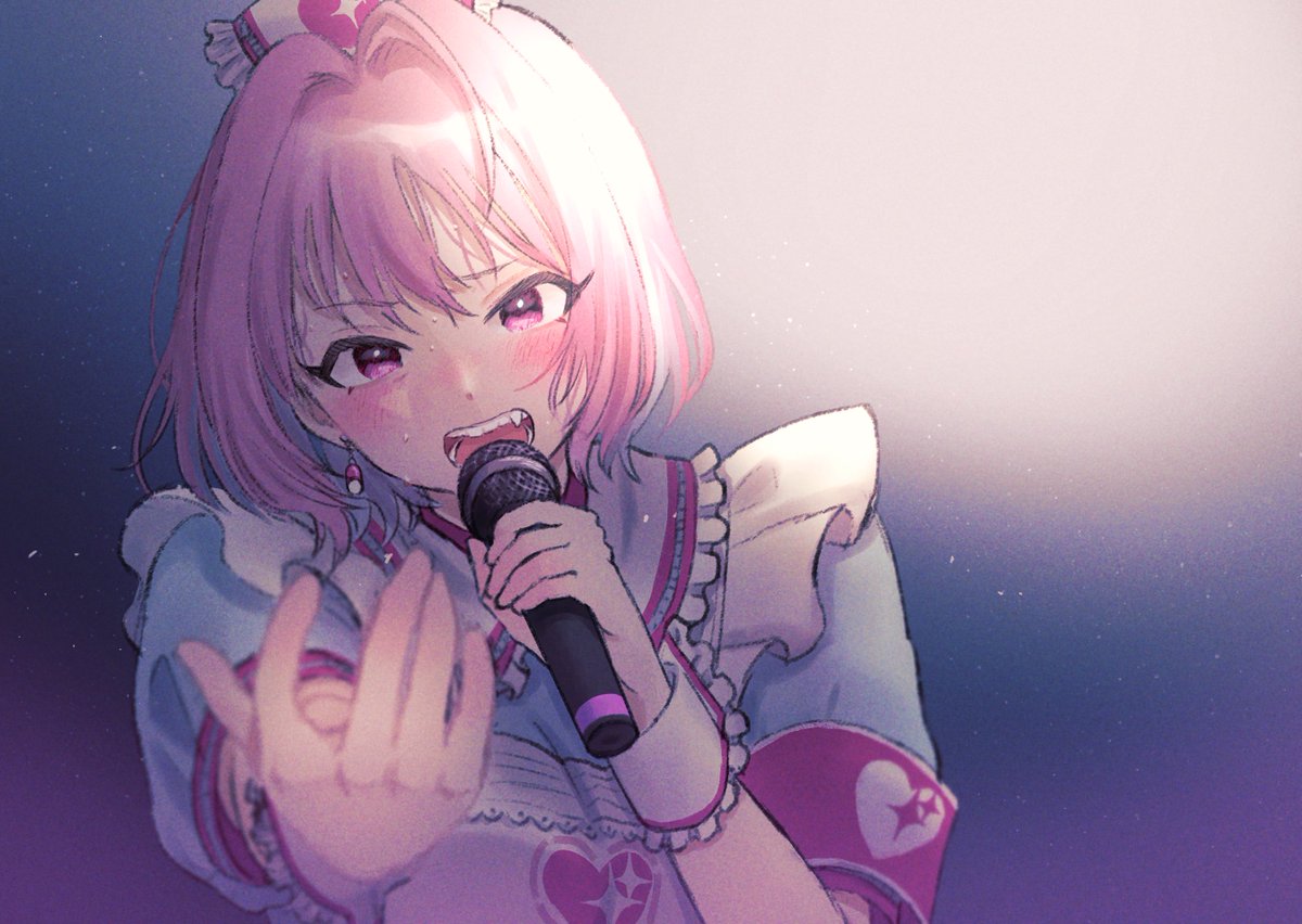 yumemi riamu 1girl pink hair microphone solo open mouth hat armband  illustration images