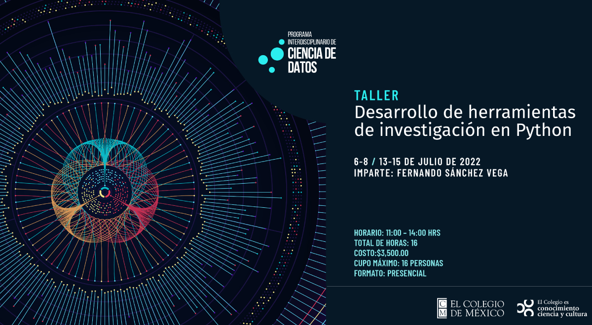 elcolmex's tweet photo. Inscríbete a los talleres del Programa Interdisciplinario de Ciencia de Datos

🧑‍💻 https://t.co/sPzaFWjDrZ

- Análisis RRSS
- Análisis geoespacial de #Twitter aplicado a estudios urbanos 
- Desarrollo de herramientas de #investigación en #Python
- Análisis de #datos espaciales https://t.co/7L8yvAOJPR