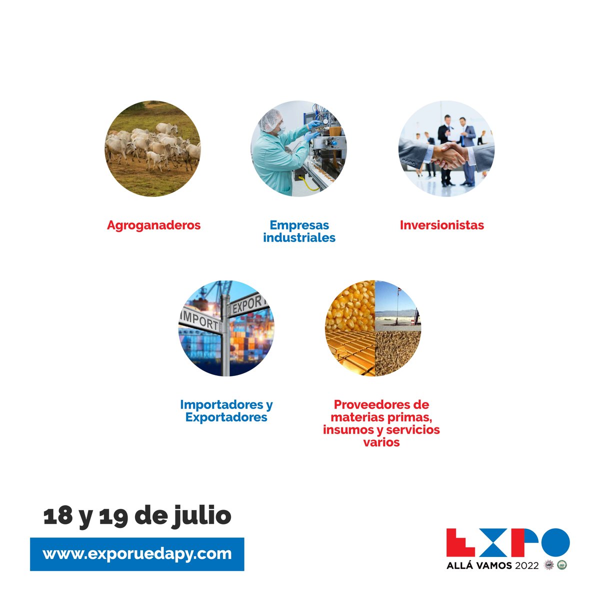 Exporuedapy's tweet photo. 🤝 Empresas de todos los rubros, desde micro, hasta las más grandes pueden participar de la Expo Rueda Internacional de Negocios Paraguay 2022, totalmente GRATIS.
📍 18 y 19 de julio
👉 Los interesados pueden inscribirse en https://t.co/AujvPH6Dhe
#TeConectamosAlMundo #Expo2022 https://t.co/LMVcgmBxCw