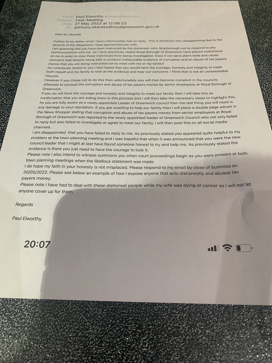 AnotherC's tweet photo. @Royal_Greenwich @MrOkereke The New leader for Royal Borough of Greenwich  continues to help conceal the corruption and abuse of tax payers money by senior members of Royal Borough of Greenwich management team. And we hoped we would get someone honest and have the courage to investigate this. https://t.co/lF0QobE8ZM