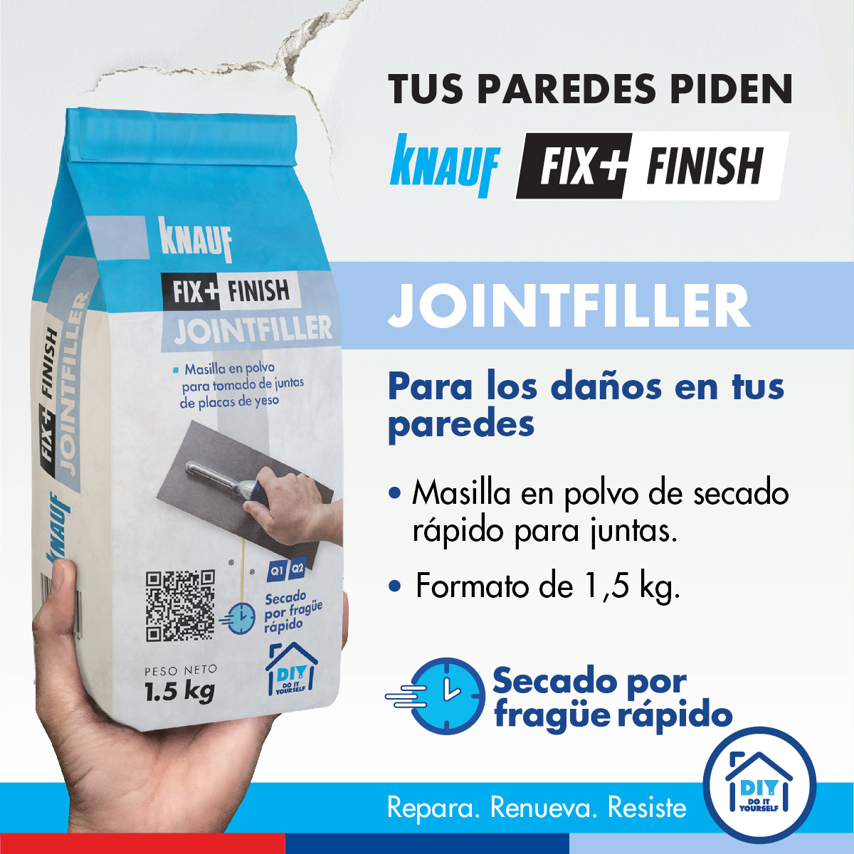 KnaufChile's tweet photo. ¡Lo que tus paredes necesitan! Fix+ Finish ➡ ¡Repara, Renueva y Resiste! 
Te dejamos la información de los productos de esta línea aquí: https://t.co/PBjWE5cSwd para que puedas reparar tus paredes como todo un profesional. 😉
#Reparaciones #ArquitecturaChile #ConstrucciónChile https://t.co/iyVYVa4u3T