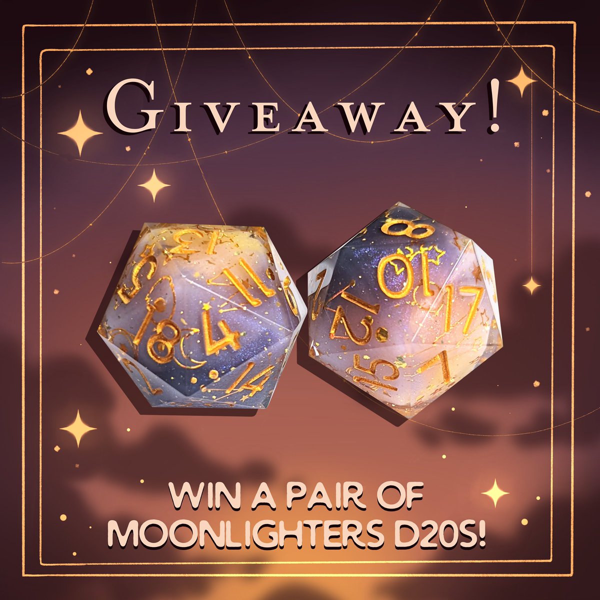 _stringsoffate's tweet photo. This week we're hosting a #giveaway for Moonlighters d20s! For more details, check our IG! There will be one winner✨
Rules for Entry:
1. Follow both @_stringsoffate and @dungeondepths
2. Like &amp; retweet this tweet
For a bonus entry, you can enter on Instagram @/thestringsoffate! https://t.co/nVv6vnpsas