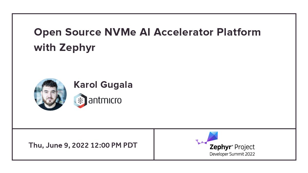 antmicro's tweet photo. At this year's #ZephyrDevSummit, we will talk about using #ZephyrRTOS to execute #ML and other time-critical workloads on an #UltraScale+ based data processing platform via #NVMe, developed by @antmicro and @westerndigital: https://t.co/JPggHVHBeO. @ZephyrIoT @XilinxInc @f4pga https://t.co/D8szsu17xZ