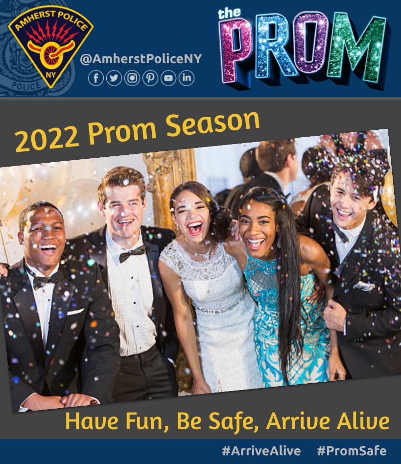 amherstpoliceny's tweet photo. [AMHERST POLICE, NY] -- As prom season begins, the APD would like to remind our students to enjoy the night safely. Parents can assist their teens by becoming involved in prom planning and discussing the consequences of poor judgment, alcohol, and other substance abuse.
#PromSafe https://t.co/wgIDfp5H6c