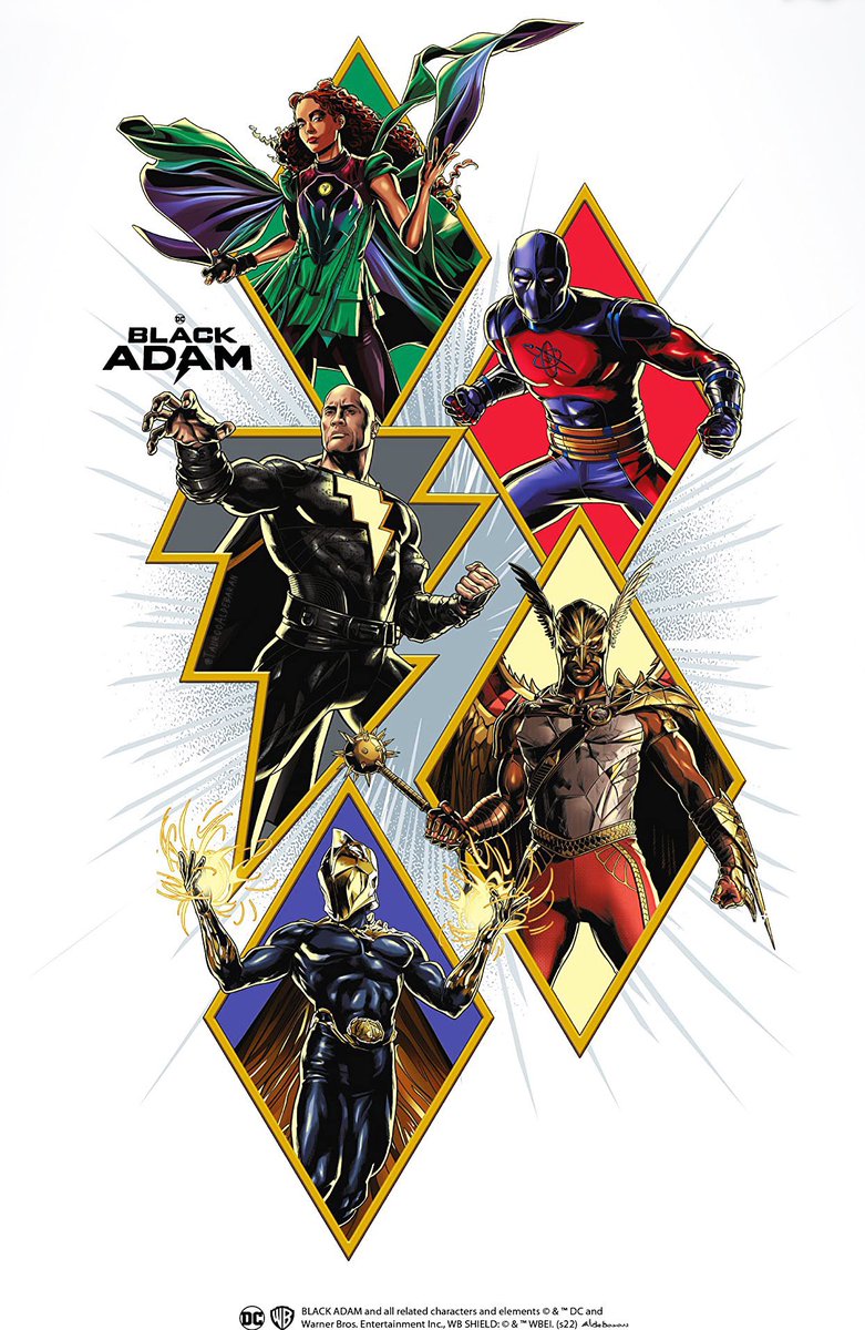 TheRock's tweet photo. JUNE 8th.
Our world premiere trailer of #BlackAdam⚡️ and the long awaited introduction of DC’s JSA. 
Justice Society of America. 
#Hawkman 
#DrFate
#Cyclone 
#AtomSmasher 
#JSA 
The hierarchy of power in the DC Universe will change. 
#ManInBlack https://t.co/ok0c5R36wf