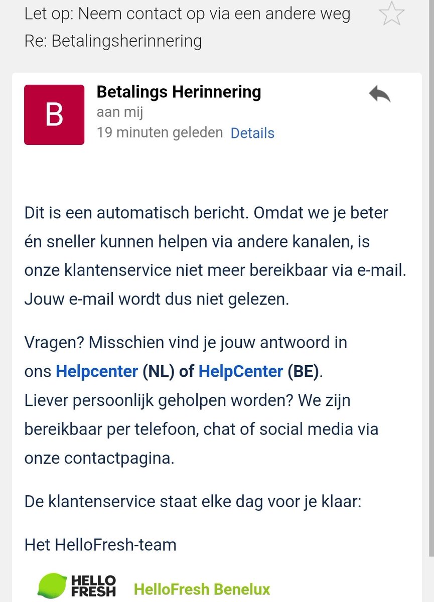DaanWoudenberg's tweet photo. De kwaliteit van 
@HelloFreshNL
 klantenservice in 2 foto's gevat. #treurnis https://t.co/ojglwOrufa