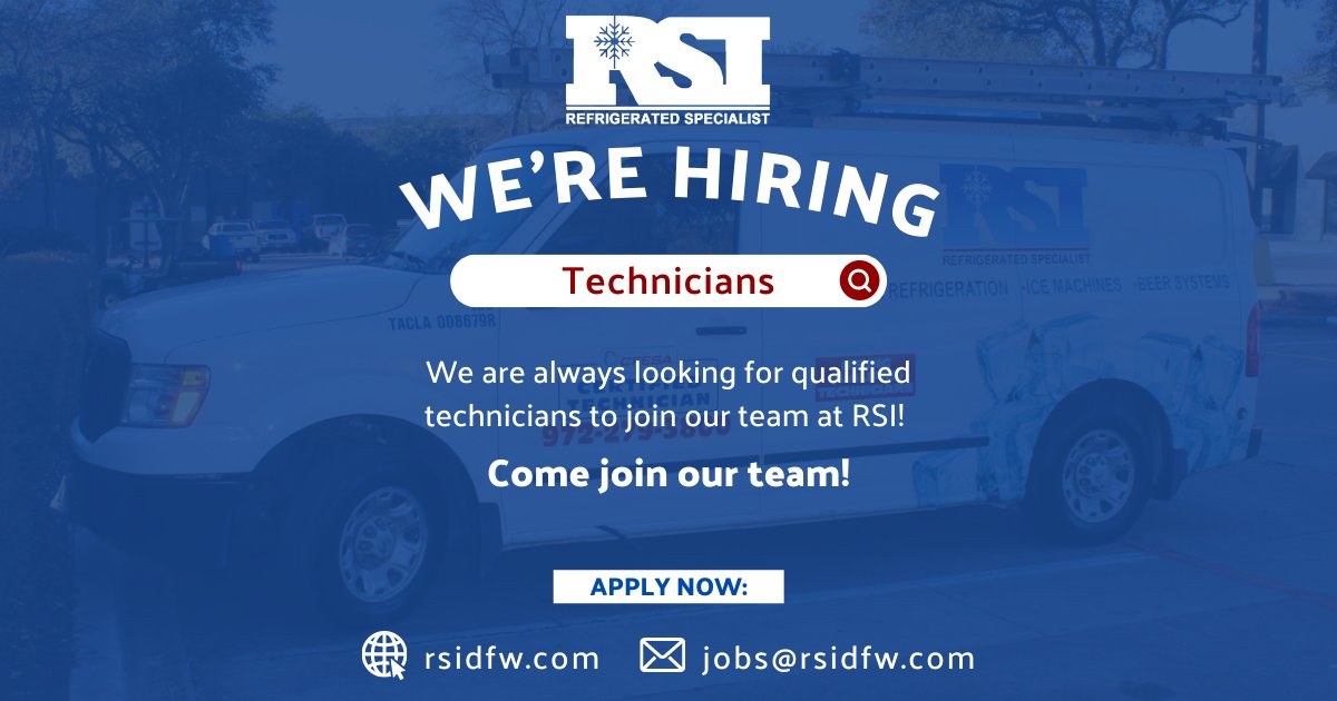It's a great time to get started in a commercial refrigeration career! 
& We're hiring! Send your resume to jobs@rsidfw.com or visit: rsidfw.com/contact-us/rsi…
#hiring #DFWjobs #skilledtradejobs