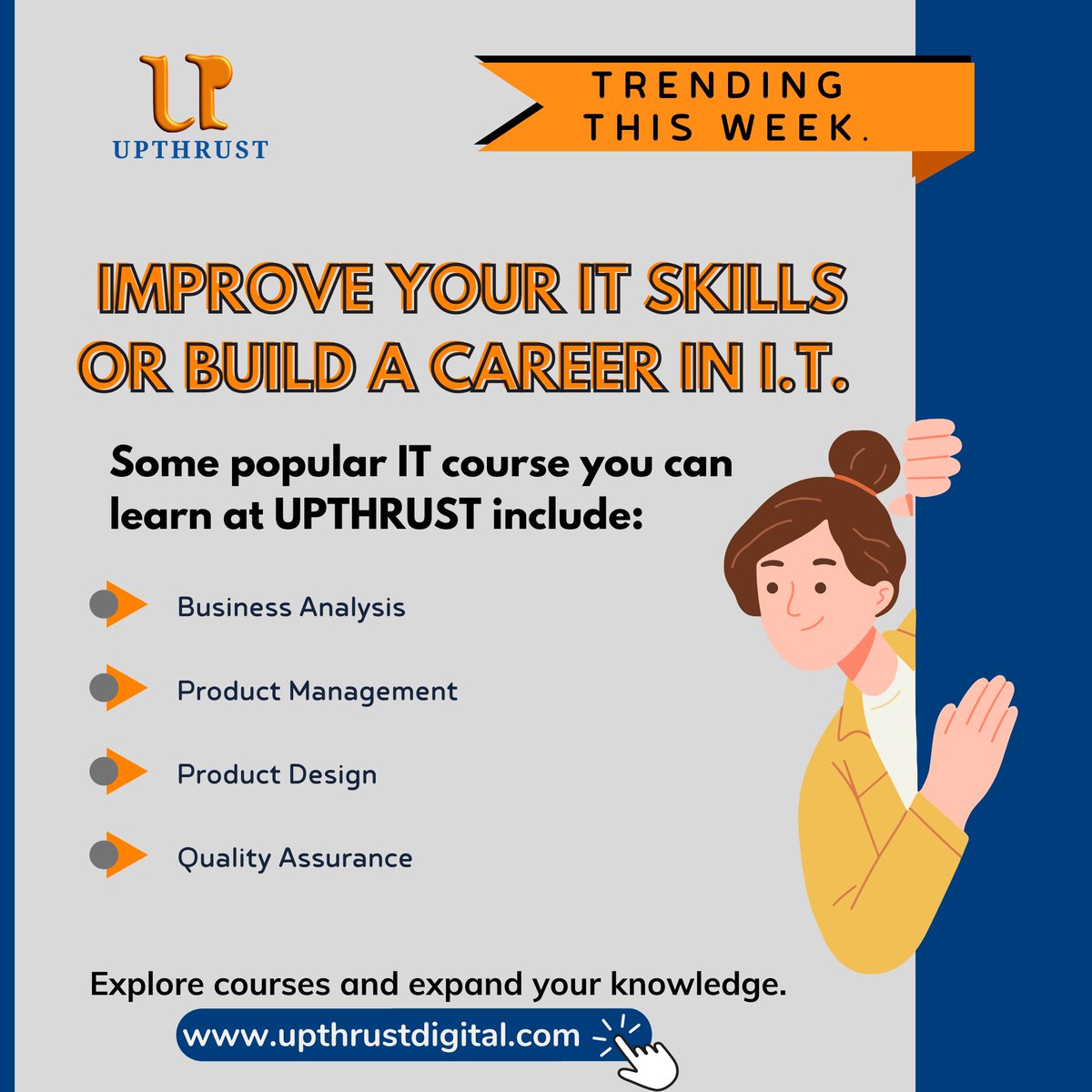 GroupUpthrust's tweet photo. Explore courses and expand your knowledge
#upthrust #itcareer #businessanalysis #productmanagement #productdesign #Qualityassurance #itcourses. https://t.co/n1QImQreZD