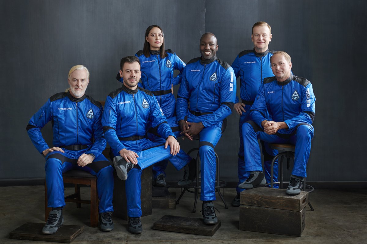 blueorigin's tweet photo. The #NS21 crew has completed training and is ready to fly to space on #NewShepard. Live webcast begins tomorrow at T-60 minutes on https://t.co/7Y4TherpLr https://t.co/L1aqP3DPxO